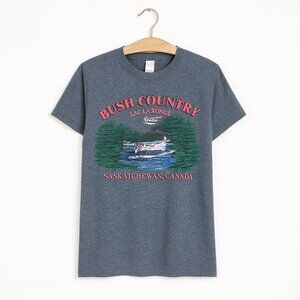 GILDAN | Dark Grey “Bush Country” Lac La Ronge Crewneck Tee Shirt – Women’s Smal
